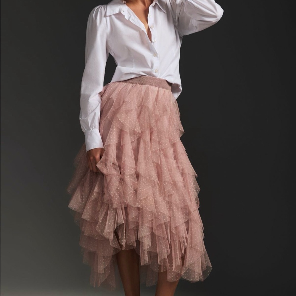 Anthropologie Pink Ruffled Tulle Skirt